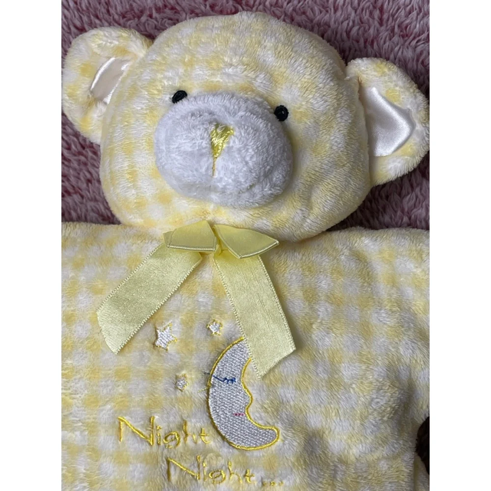 Vtg animal alley night night yellow gingham teddy bear stuffie lovie